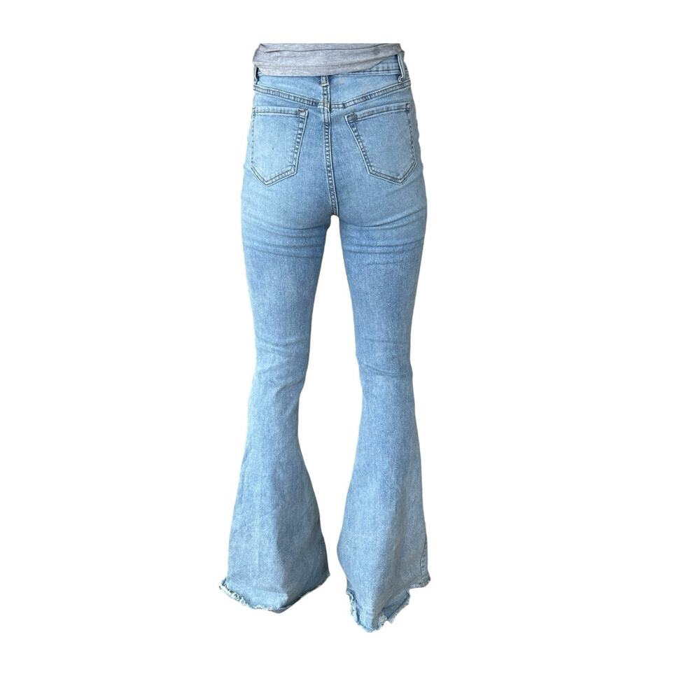 Skinny Fries Flare Jeans Womens Size 5 Hi Waist Distressed Retro 70s Grunge Boho - Picture 10 of 12